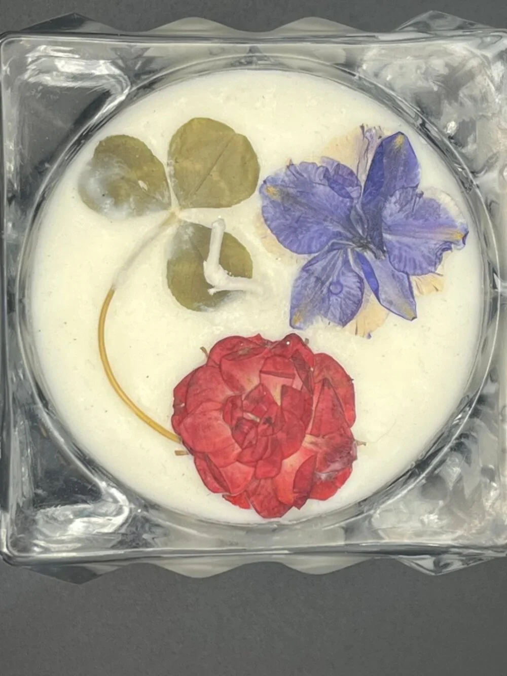 Pressed Botanical Faceted Glass Candle Crystal Garden